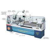Call-outs of the various features of the 21" x 80" Turn-Nado® Gearhead Lathe with DRO