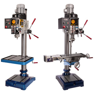 The South Bend 21" Variable-Speed Gearhead Drill Presses with and without a cross slide table.
