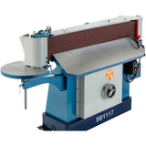 Another view of the The Oscillating Edge Sander with the heavy-duty precision-ground cast-iron table tilted at 45 degrees