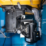The 3 HP motor, motor bracket handles, and internal dust collection 