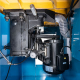 The 5 HP motor, motor bracket handles, and internal dust collection 
