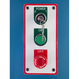 The master power key switch plus ON and OFF buttons.