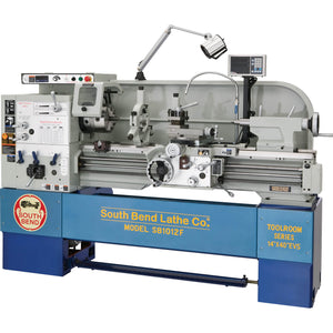 Front view of the South Bend 14" x 40" 220V EVS Toolroom Lathe.